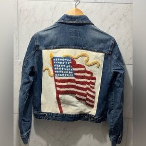 Vintage Handmade American Flag Denim Jean Jacket Calvin Klein Womens Small